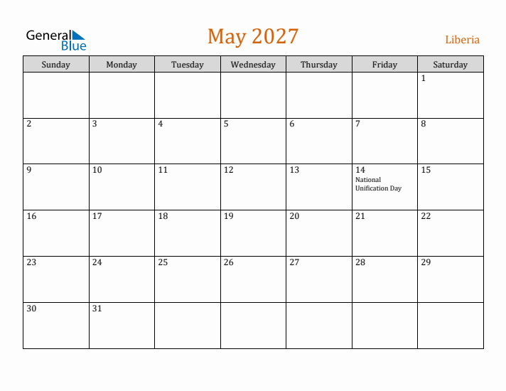 May 2027 Holiday Calendar with Sunday Start