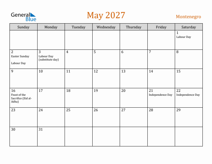 May 2027 Holiday Calendar with Sunday Start