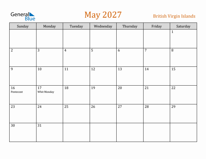 May 2027 Holiday Calendar with Sunday Start