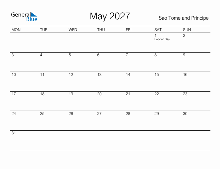 Printable May 2027 Calendar for Sao Tome and Principe