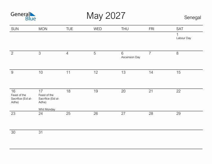 Printable May 2027 Calendar for Senegal