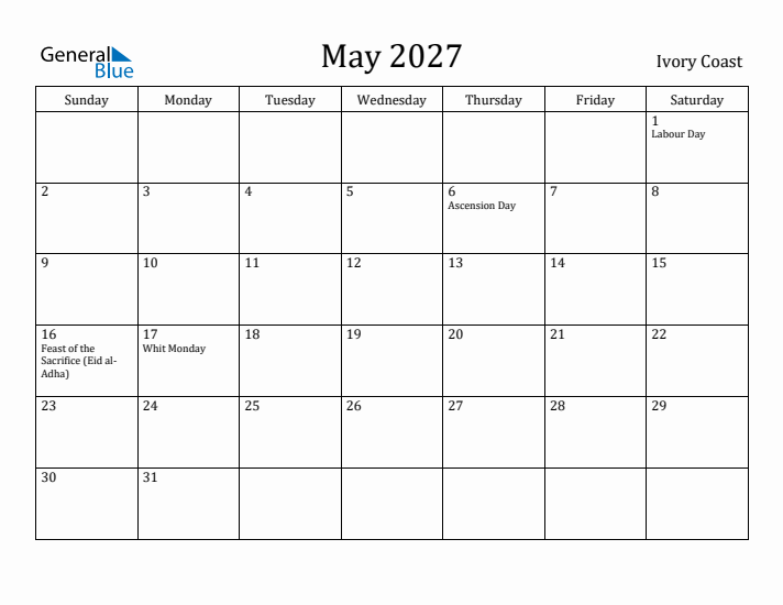 May 2027 Calendar Ivory Coast