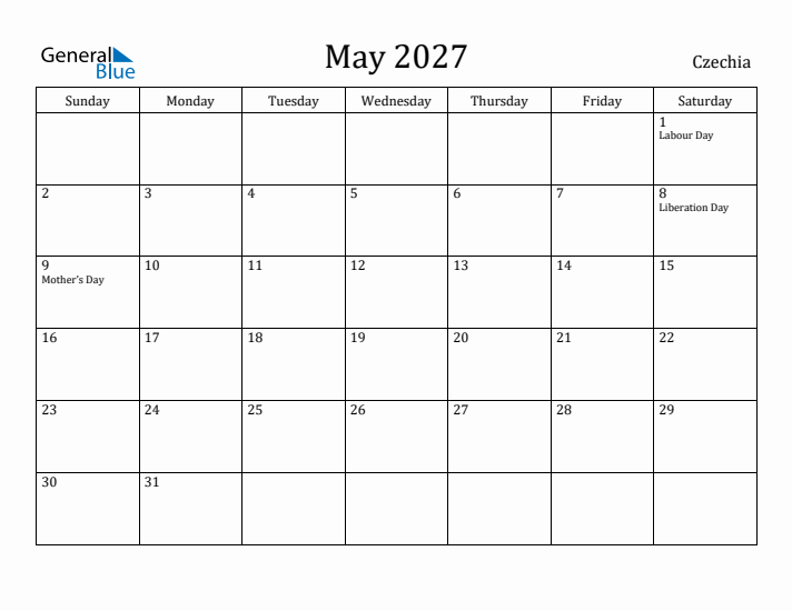 May 2027 Calendar Czechia