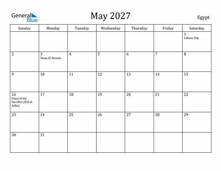 May 2027 Calendar Egypt