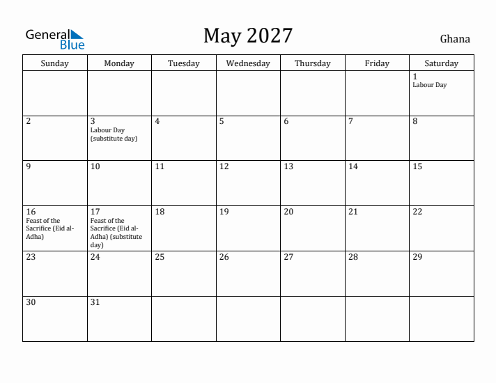 May 2027 Calendar Ghana