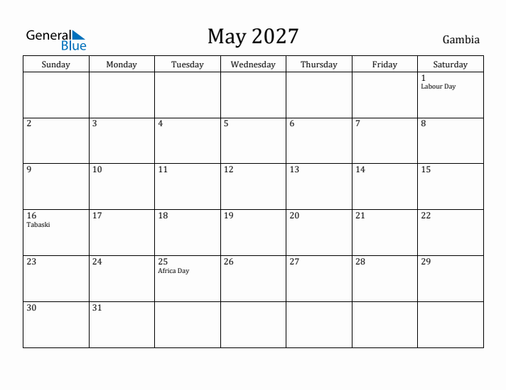 May 2027 Calendar Gambia