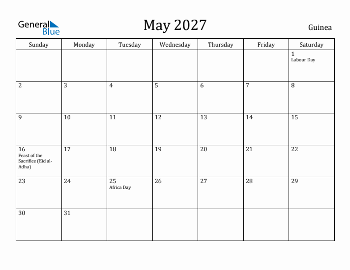 May 2027 Calendar Guinea