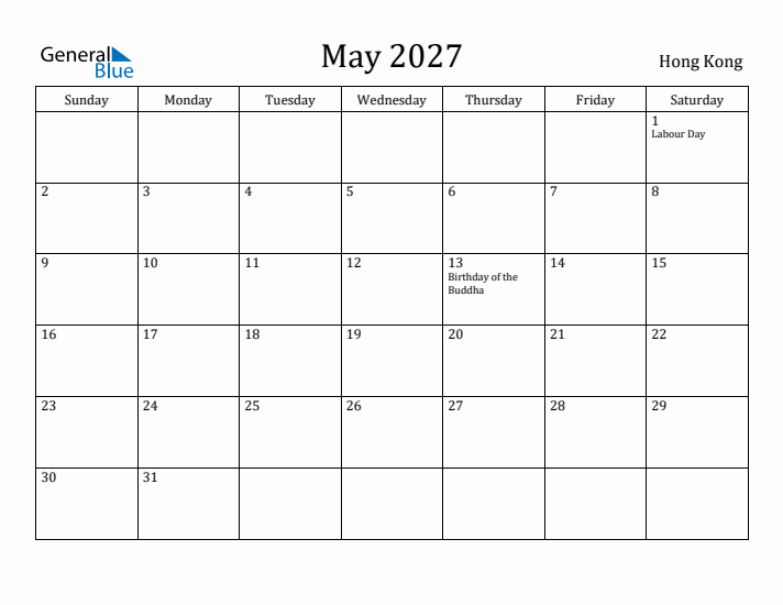 May 2027 Calendar Hong Kong