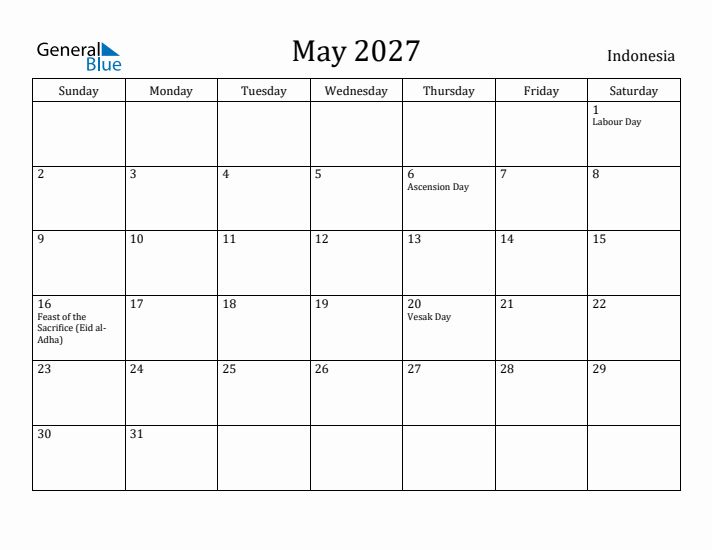 May 2027 Calendar Indonesia
