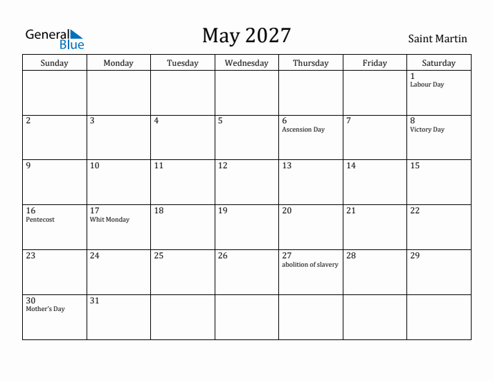 May 2027 Calendar Saint Martin