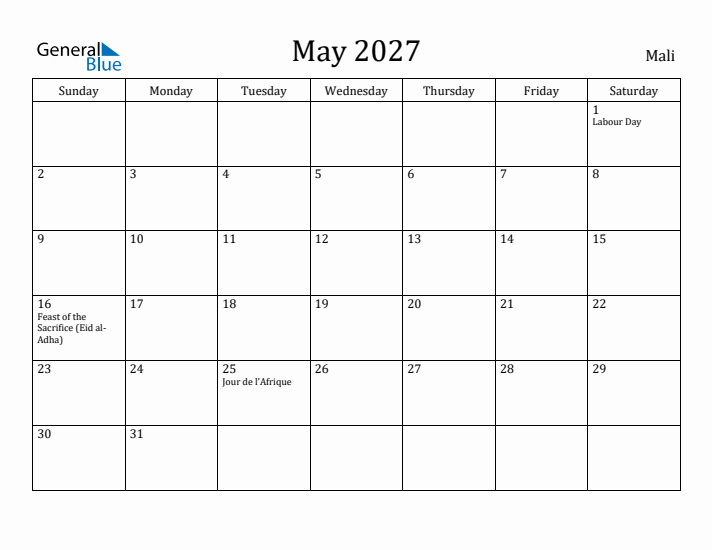 May 2027 Calendar Mali