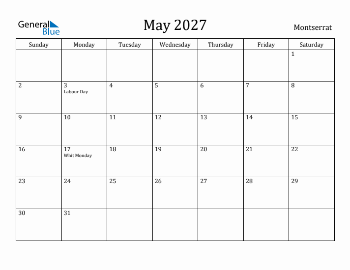 May 2027 Calendar Montserrat