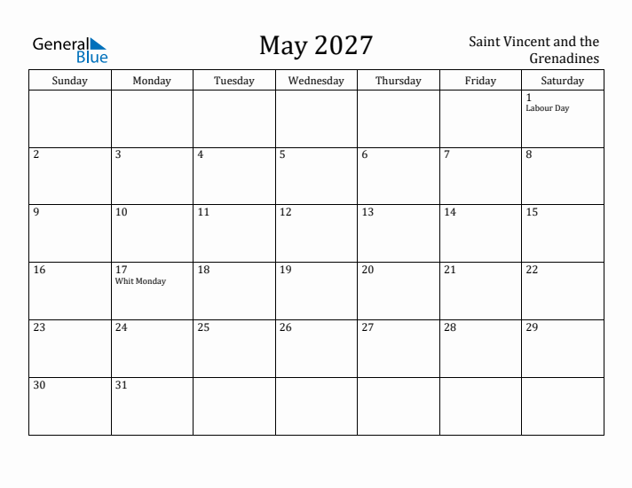 May 2027 Calendar Saint Vincent and the Grenadines