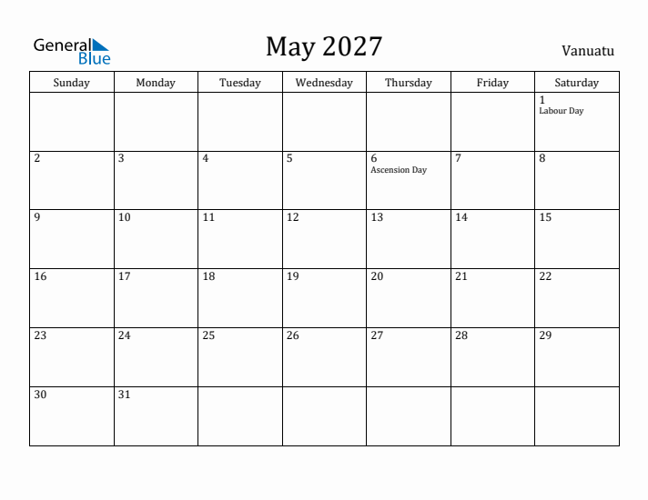 May 2027 Calendar Vanuatu