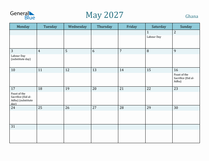 May 2027 Calendar with Holidays