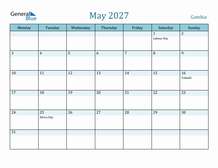 May 2027 Calendar with Holidays