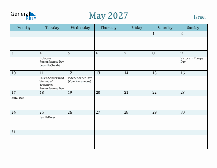 May 2027 Calendar with Holidays