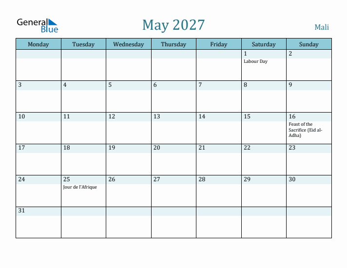 May 2027 Calendar with Holidays