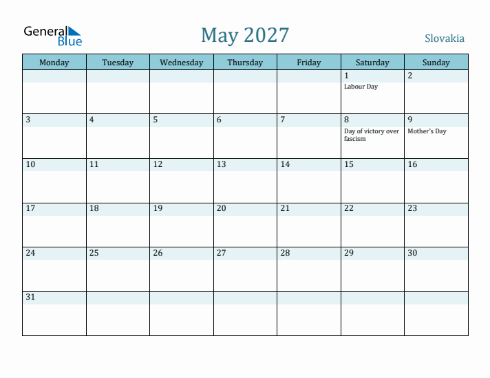 May 2027 Calendar with Holidays