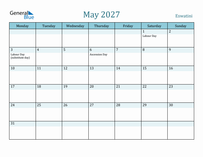 May 2027 Calendar with Holidays