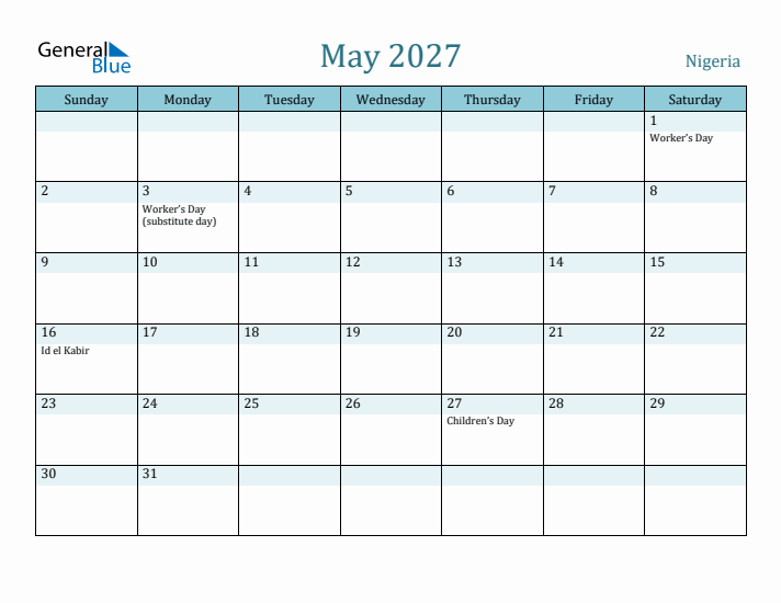 May 2027 Calendar with Holidays