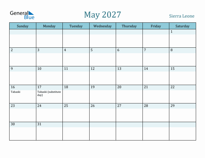 May 2027 Calendar with Holidays