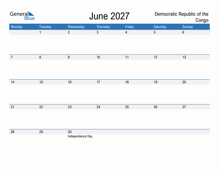 Fillable June 2027 Calendar