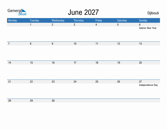 Fillable June 2027 Calendar