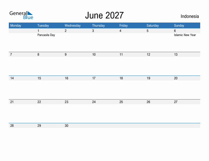 Fillable June 2027 Calendar
