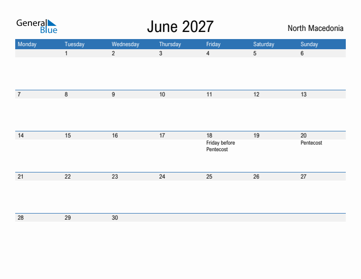 Fillable June 2027 Calendar