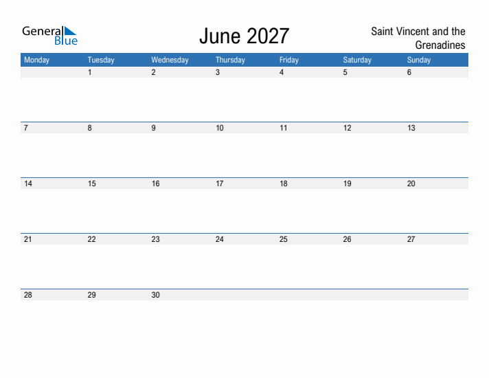 Fillable June 2027 Calendar