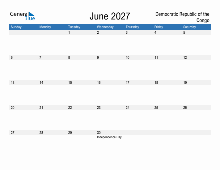 Fillable June 2027 Calendar