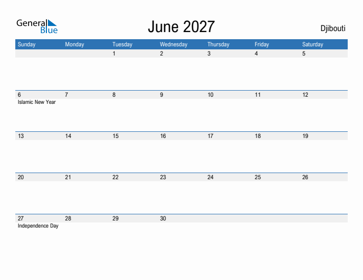 Fillable June 2027 Calendar