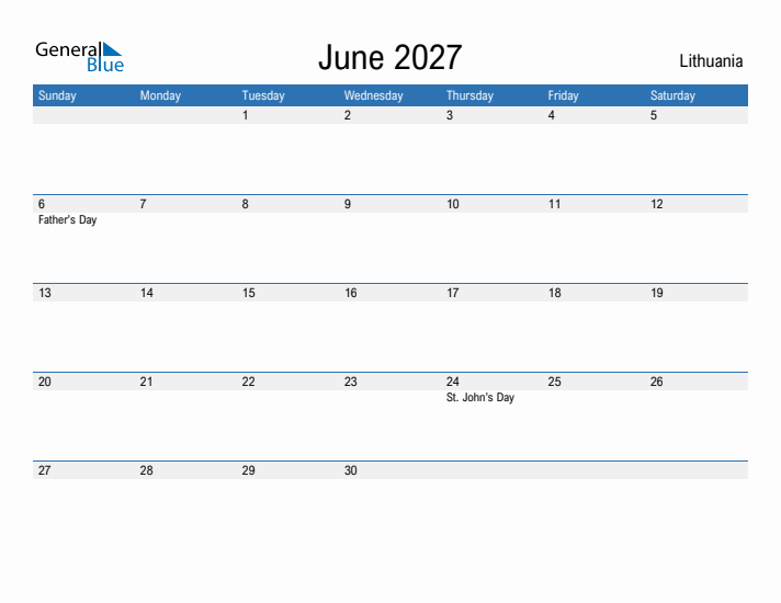 Fillable June 2027 Calendar