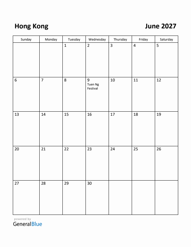 June 2027 Calendar with Hong Kong Holidays