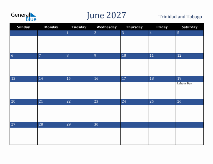 June 2027 Trinidad and Tobago Calendar (Sunday Start)