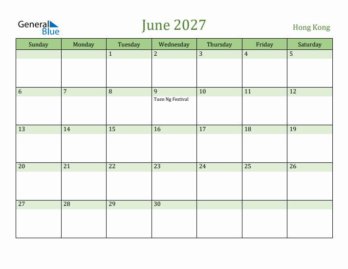 June 2027 Calendar with Hong Kong Holidays