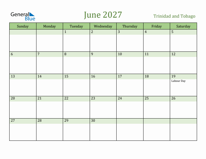 June 2027 Calendar with Trinidad and Tobago Holidays