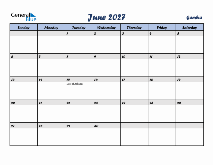 June 2027 Calendar with Holidays in Gambia