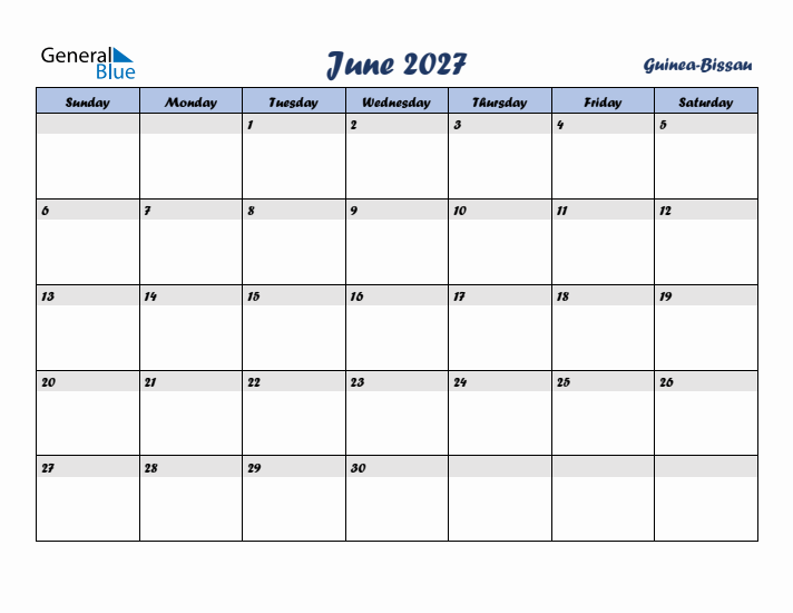 June 2027 Calendar with Holidays in Guinea-Bissau