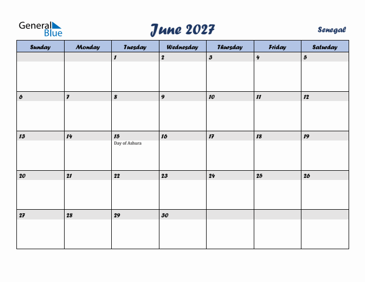 June 2027 Calendar with Holidays in Senegal