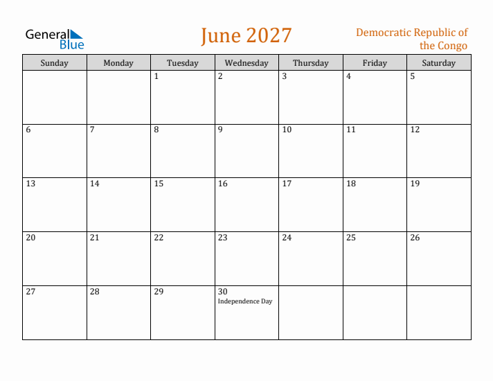 June 2027 Holiday Calendar with Sunday Start
