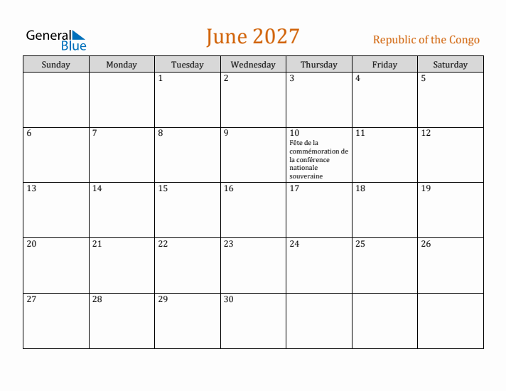 June 2027 Holiday Calendar with Sunday Start