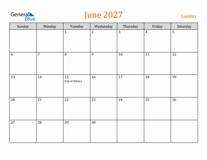June 2027 Holiday Calendar with Sunday Start