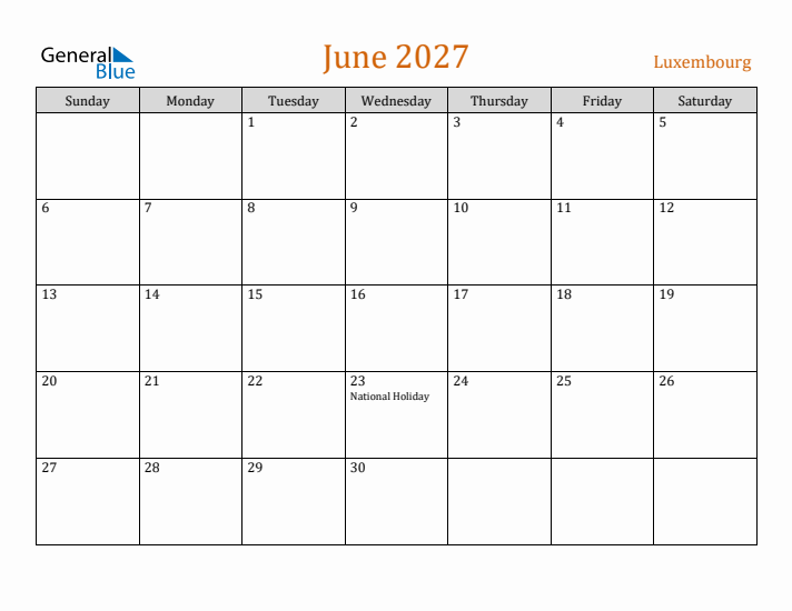 June 2027 Holiday Calendar with Sunday Start