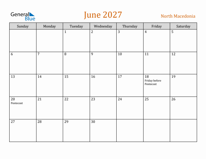June 2027 Holiday Calendar with Sunday Start