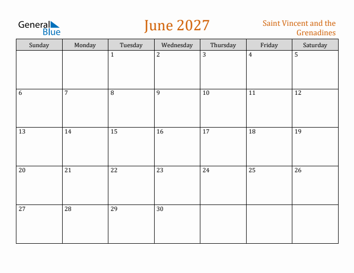 June 2027 Holiday Calendar with Sunday Start