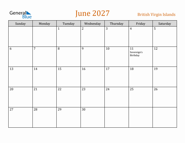June 2027 Holiday Calendar with Sunday Start