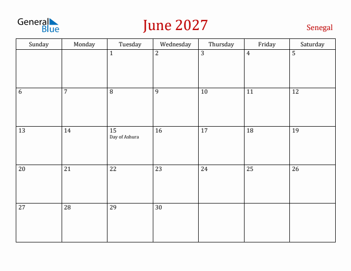 Senegal June 2027 Calendar - Sunday Start