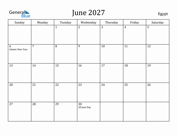 June 2027 Calendar Egypt